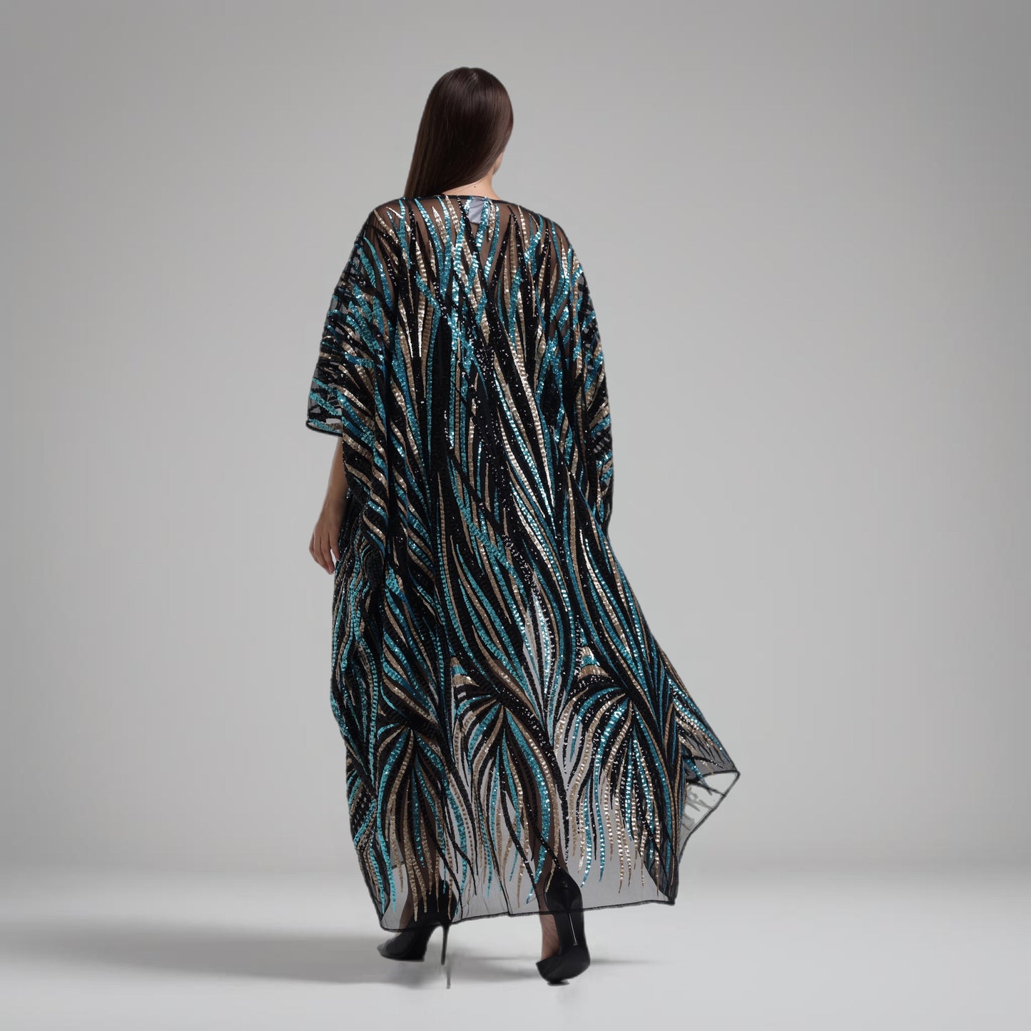 LA REINE - Sequin Embellished Tulle Batwing Abaya