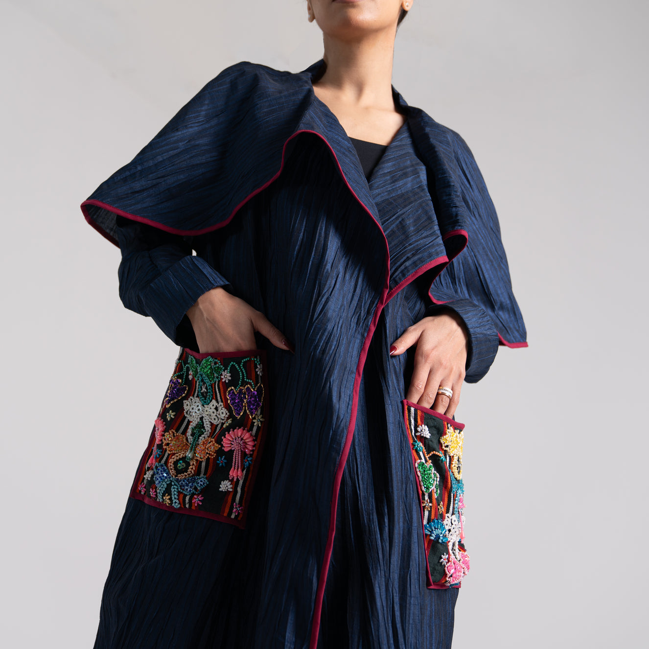 DALSH DESIGNS - Longline Crinkled Kimono with Siwa Embroidery