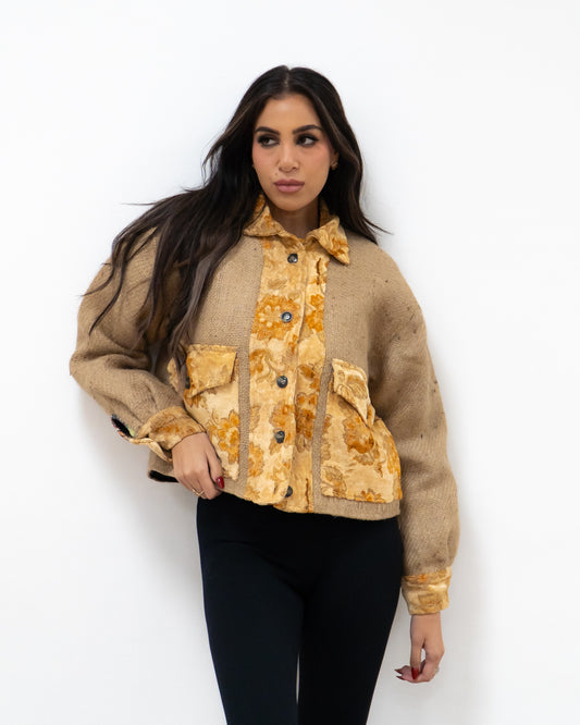 ANOURI - Unisex Yellow Crop Burlap Jacket