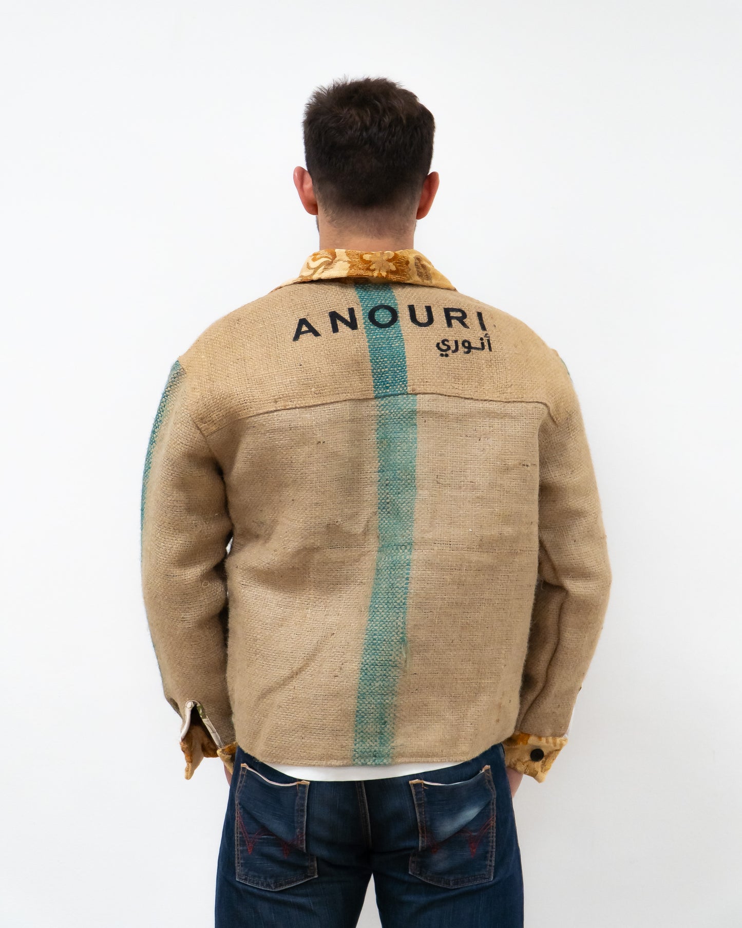 ANOURI - جاكيت خيش أخضر كبير الحجم للجنسين
