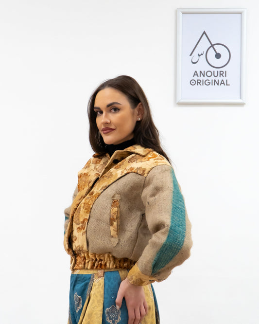 ANOURI - Crop Yellow Burlap Bomber Jacket