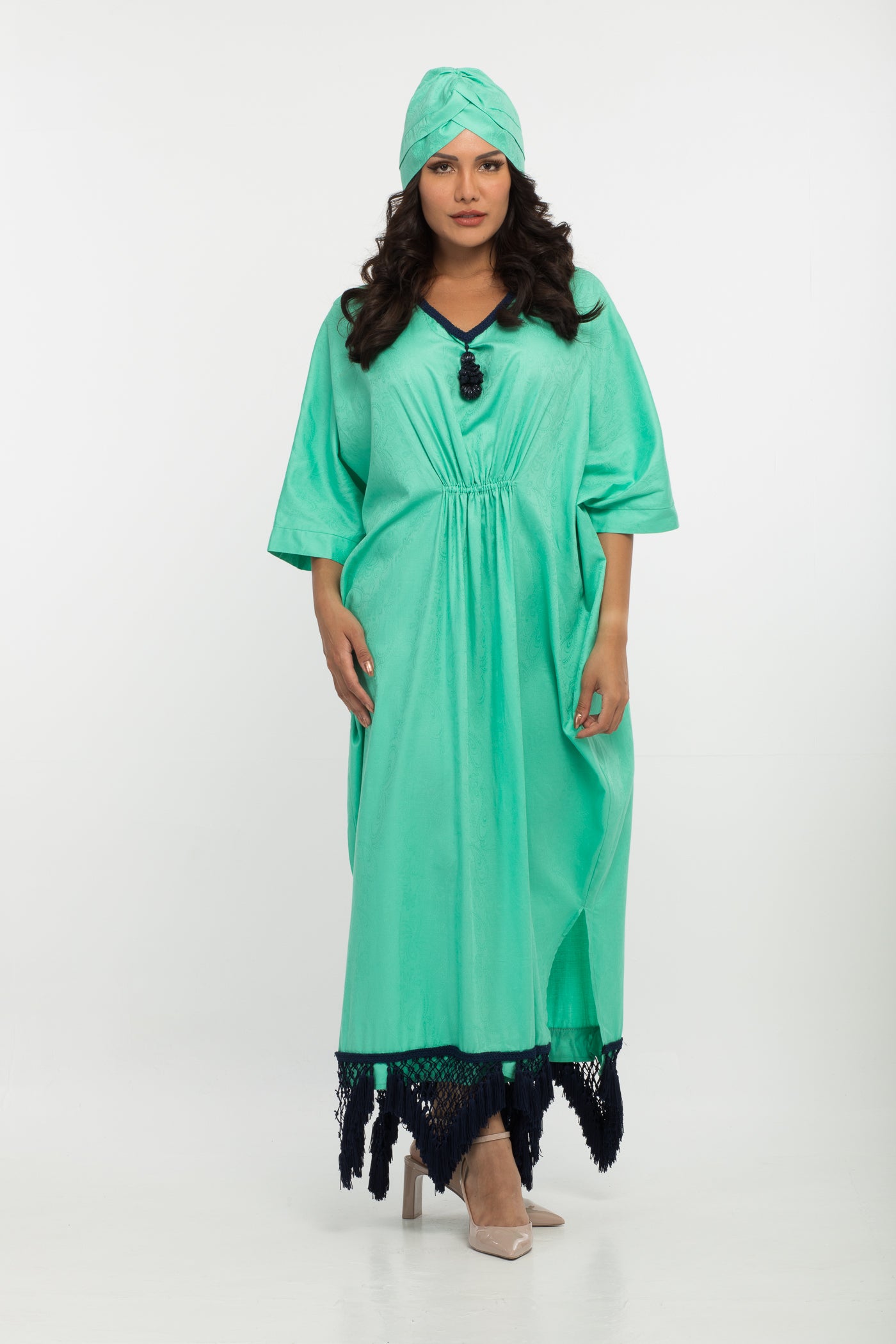 YARAKECH - Turquoise Batwing Kaftan & Turban Set