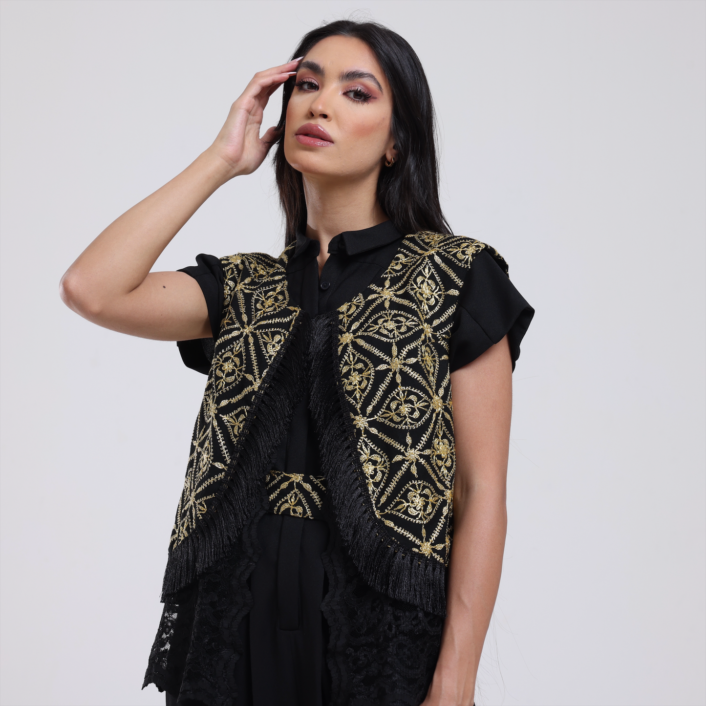 DALSH DESIGNS - Harem Jumpsuit with Gold Embroidered Waistcoat
