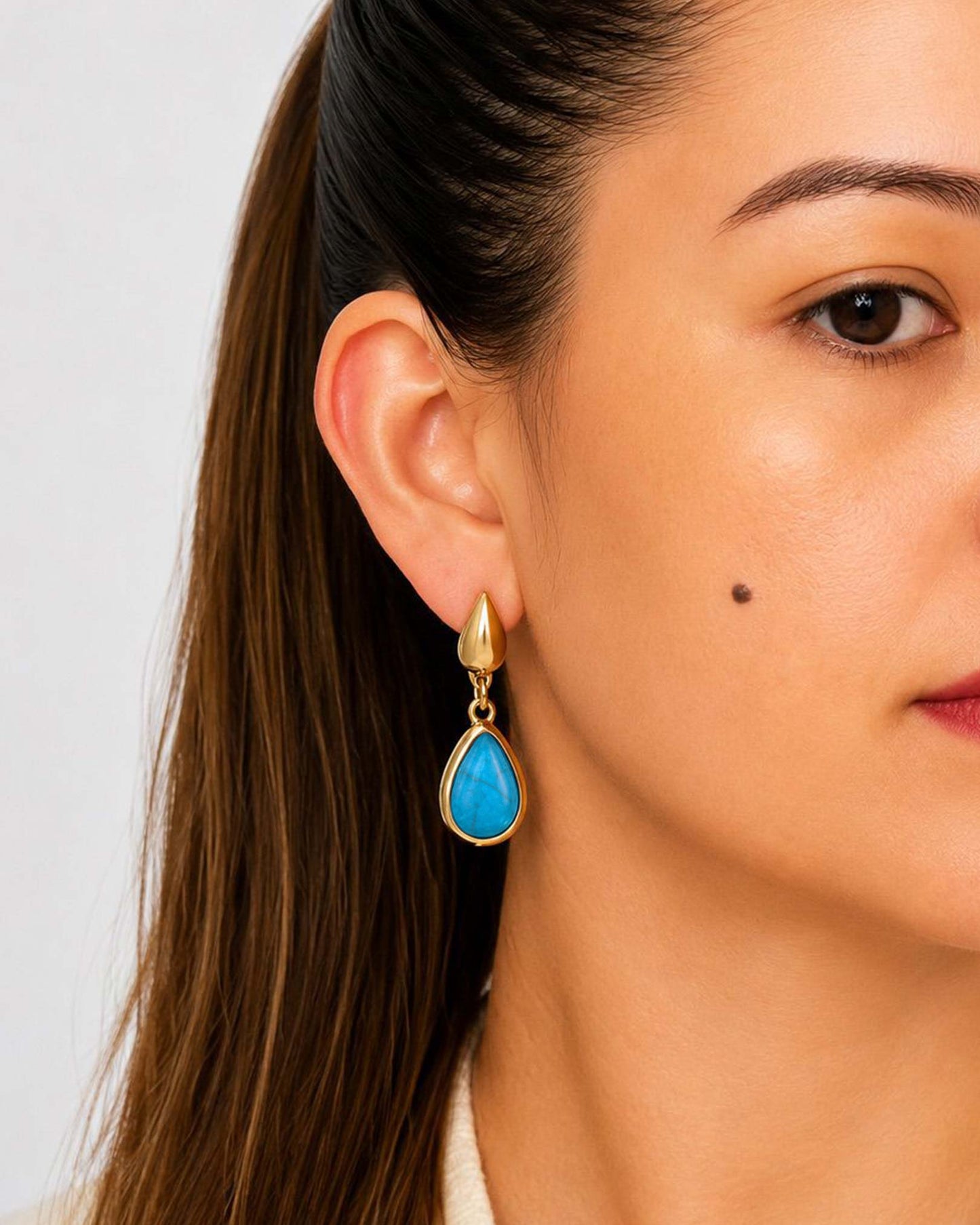 TREASURES OF BRAZIL - Colours of Brazil Luna Bold Teardrop Stud Earrings - Turquoise Stone