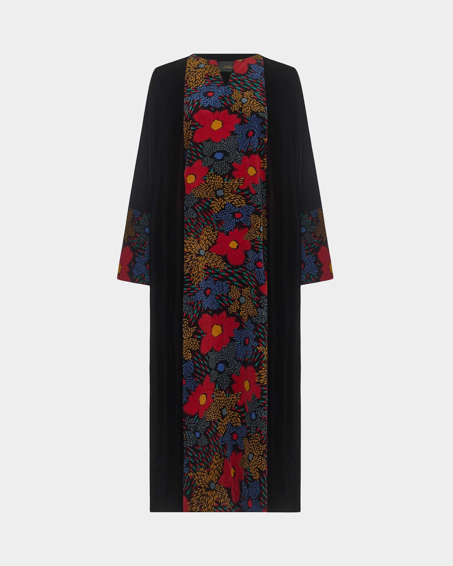 NOBLESSE - Silk Velvet A-Line Kaftan with Floral Embroidery