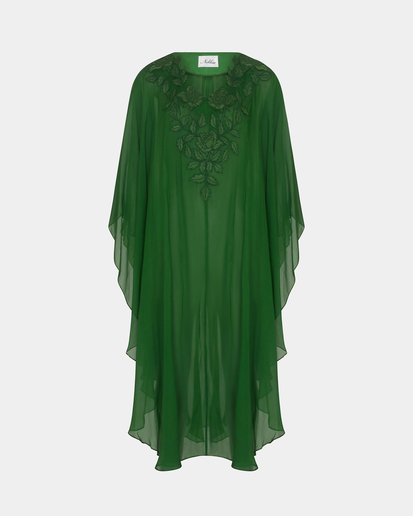 NOBLESSE - Green Silk Chiffon Batwing Kaftan