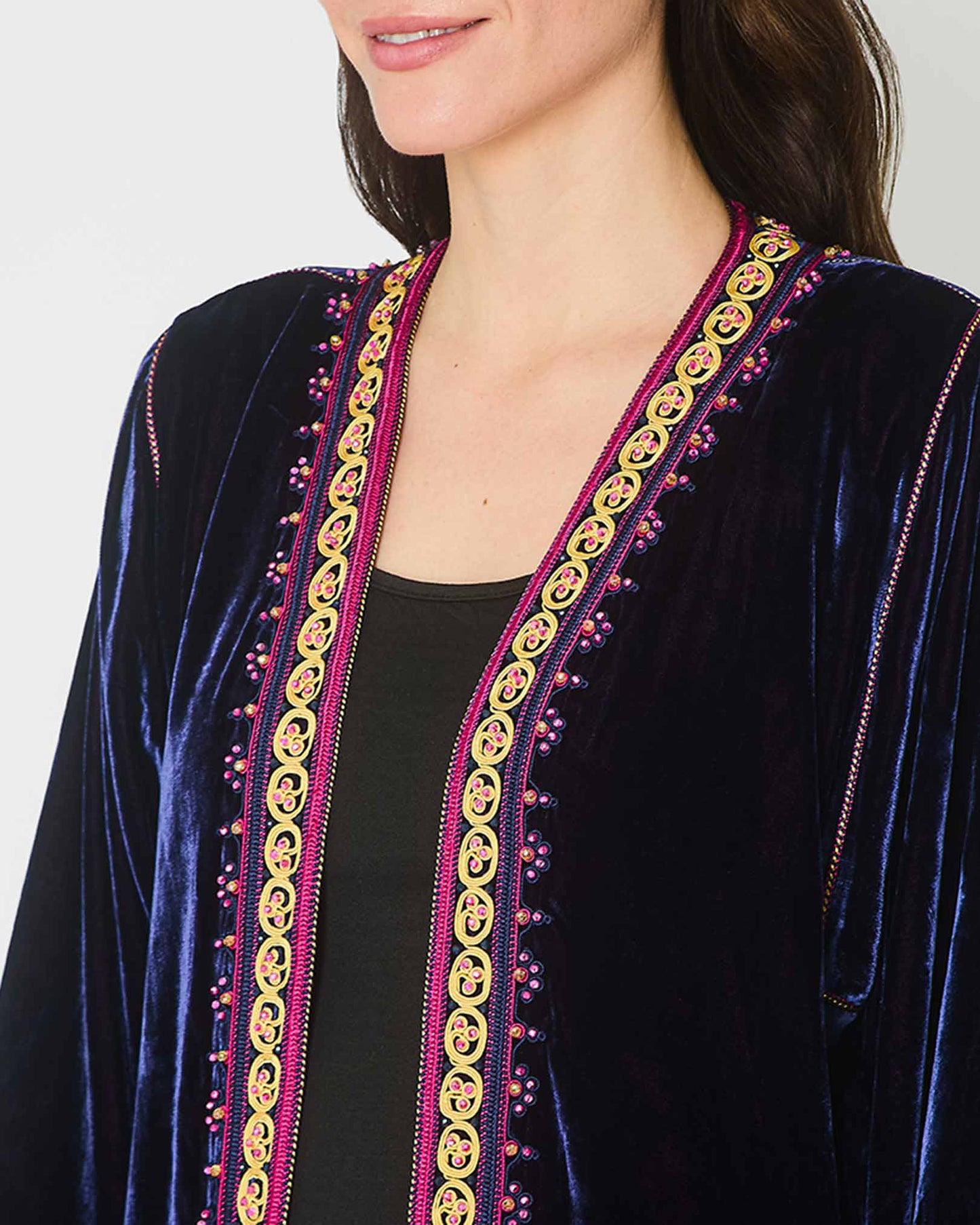 Abaya With Embroidered Trim Along the Front