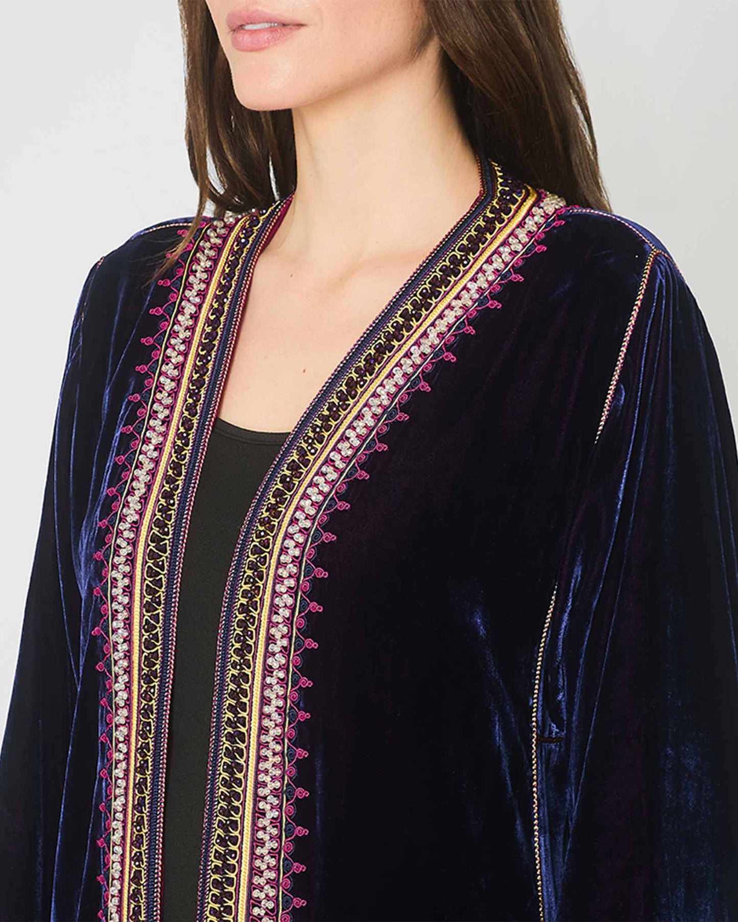 Yarakech - Deep Purple Embroidered Velvet Abaya