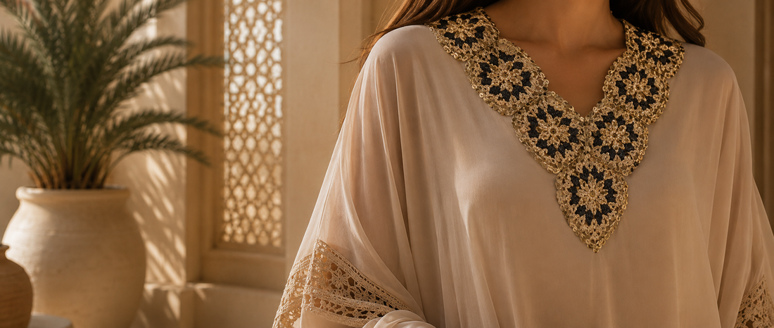 Handmade Crochet in Silk Chiffon Kaftans