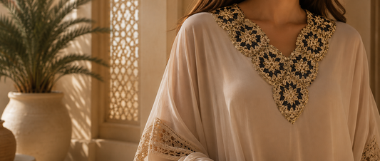 Handmade Crochet in Silk Chiffon Kaftans