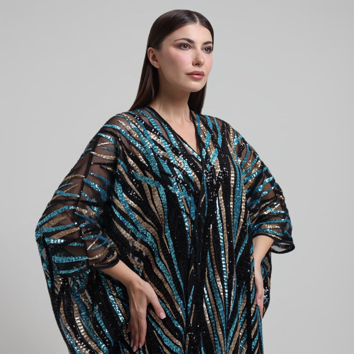 LA REINE - Sequin Embellished Tulle Batwing Abaya