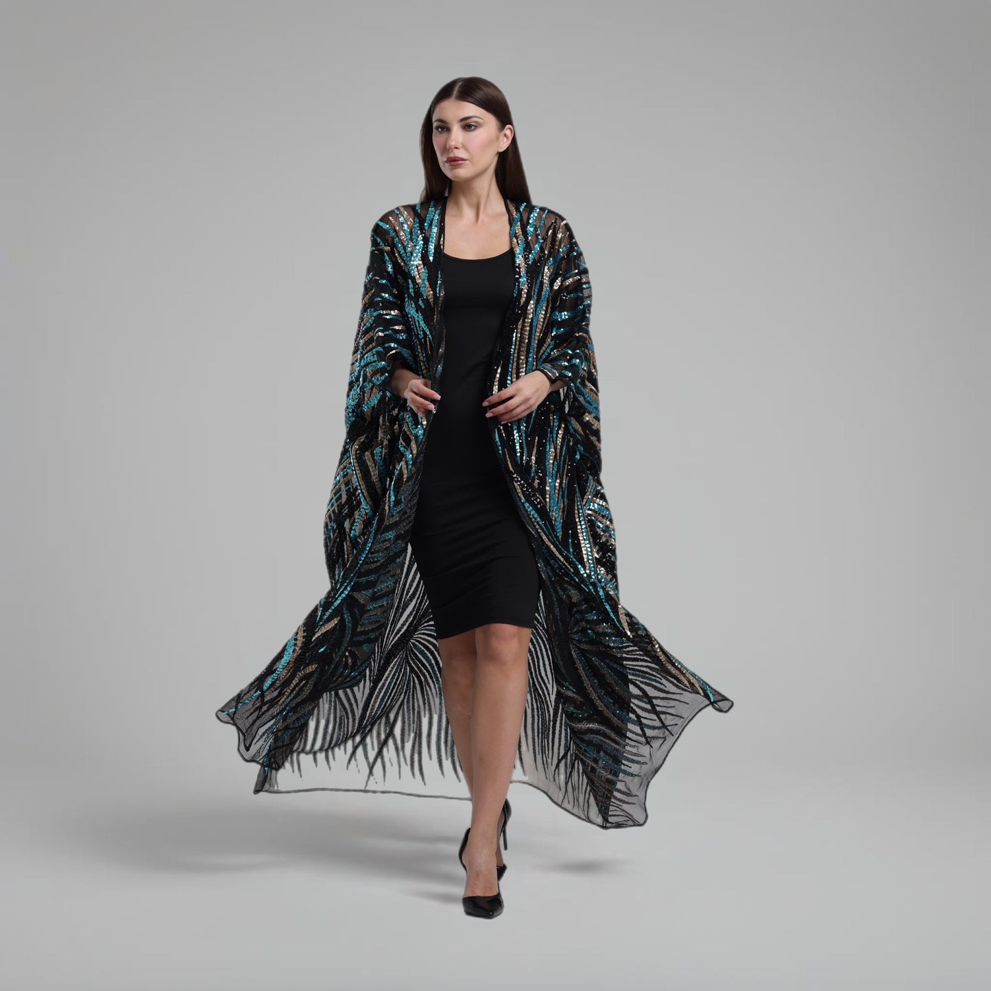 LA REINE - Sequin Embellished Tulle Batwing Abaya