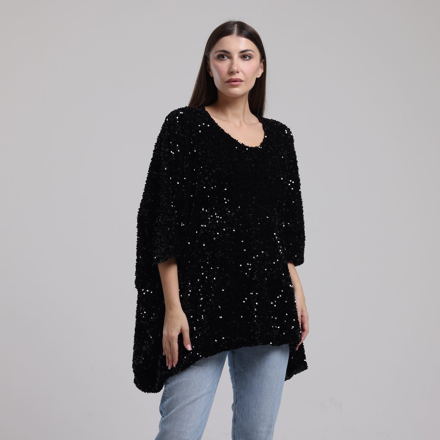 LA REINE - Sequinned Velvet Batwing Top