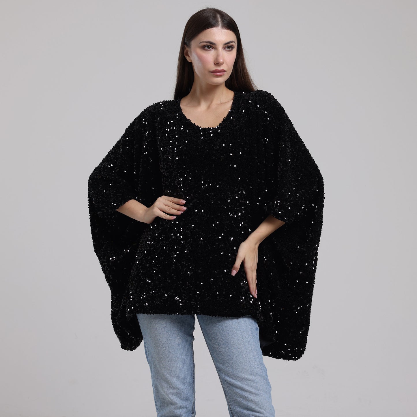LA REINE - Sequinned Velvet Batwing Top