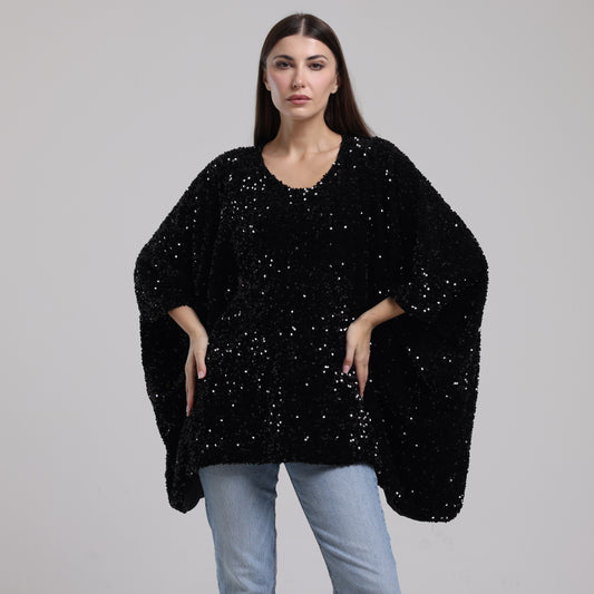 LA REINE - Sequinned Velvet Batwing Top