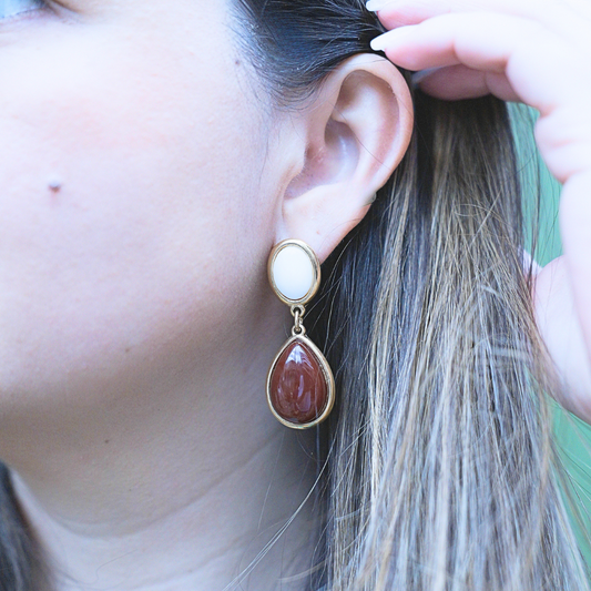 TREASURES OF BRAZIL - Handcrafted 18k Gold Plated with natural Mother of Pearl & Fire Agate Stone.