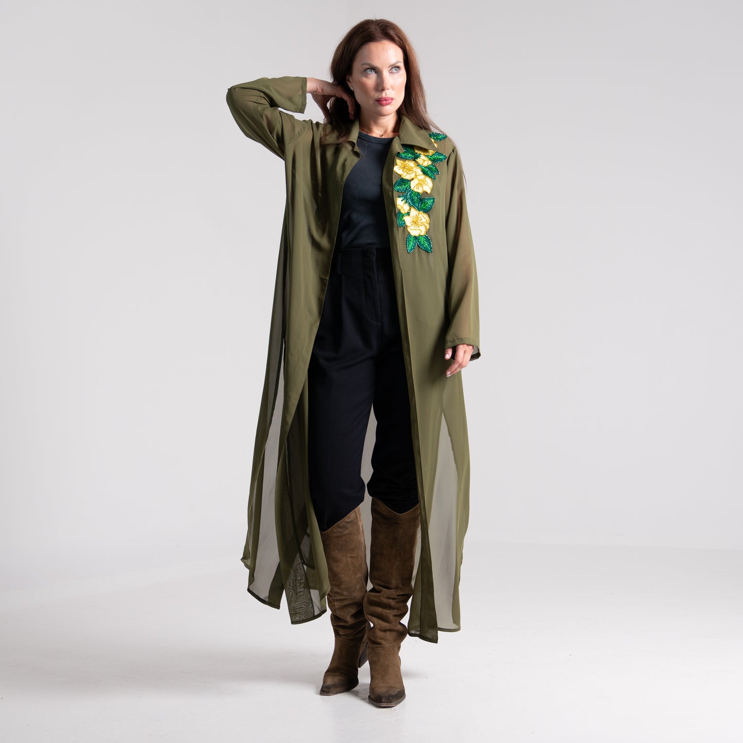 NOBLESSE - Silk Chiffon Embroidered Kimono