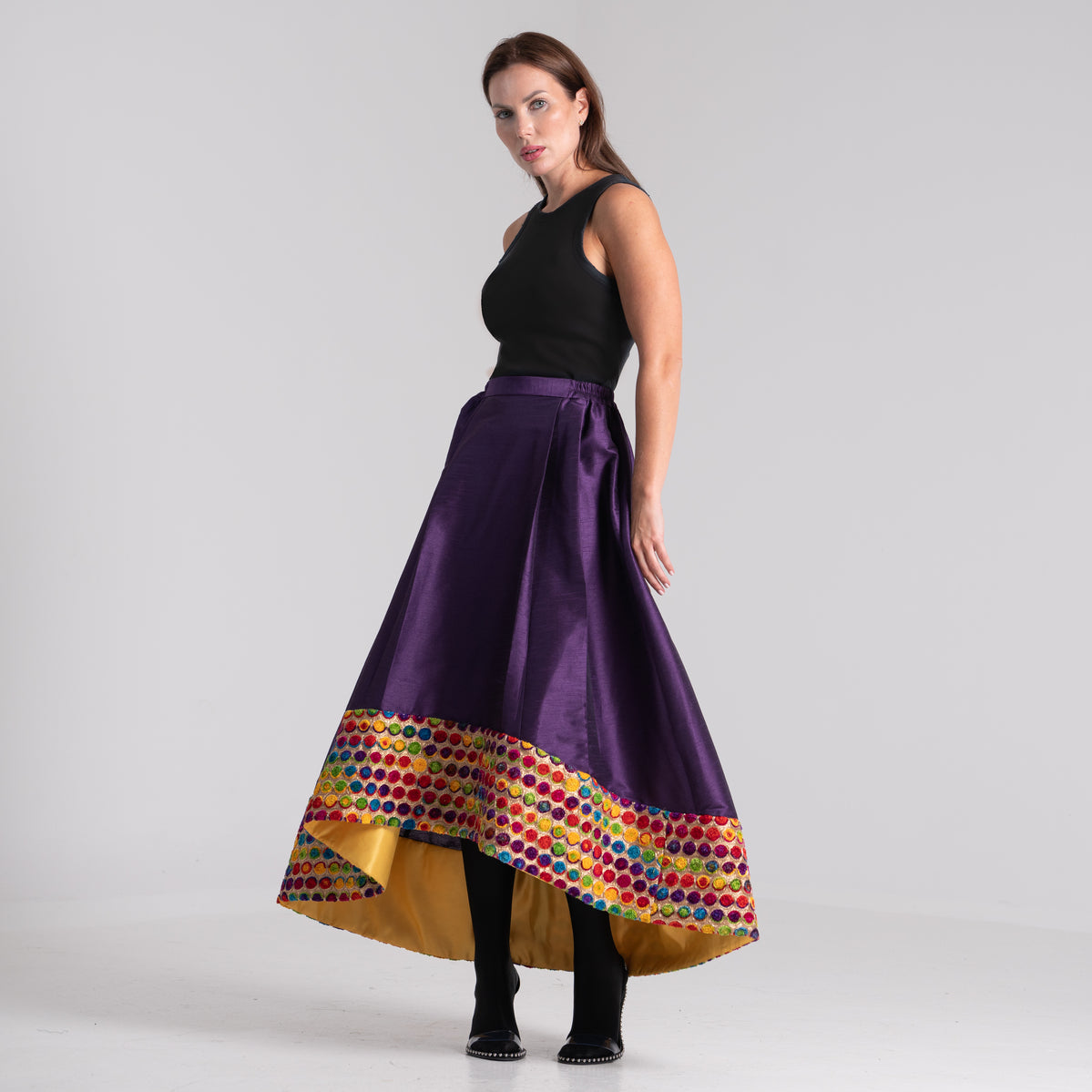 NOBLESSE - Embroidered Silk Shantung Skirt