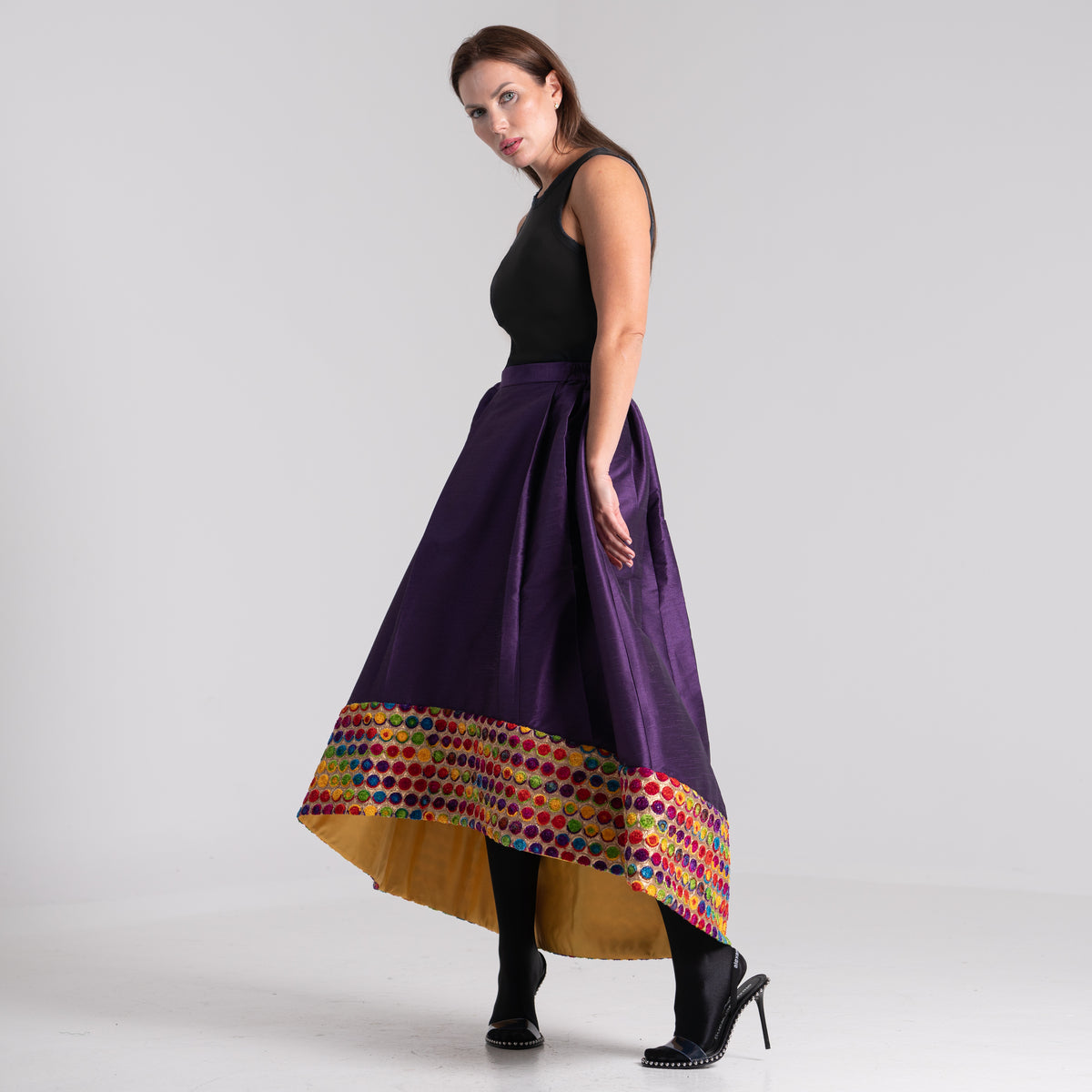 NOBLESSE - Embroidered Silk Shantung Skirt