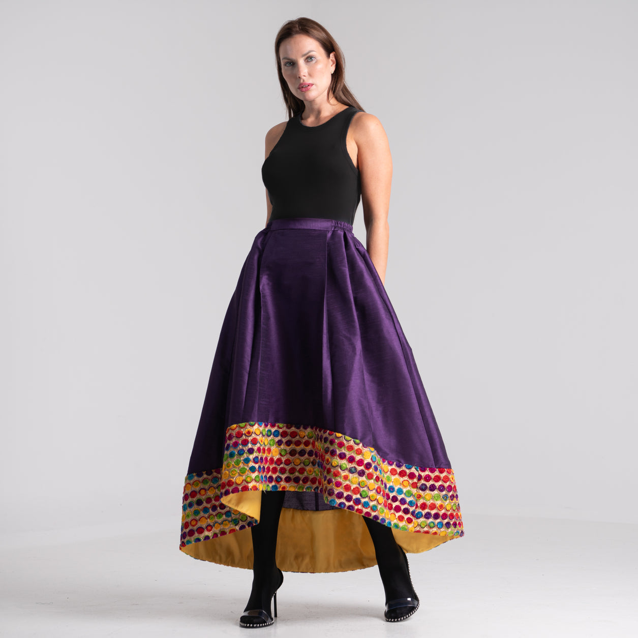 NOBLESSE - Embroidered Silk Shantung Skirt