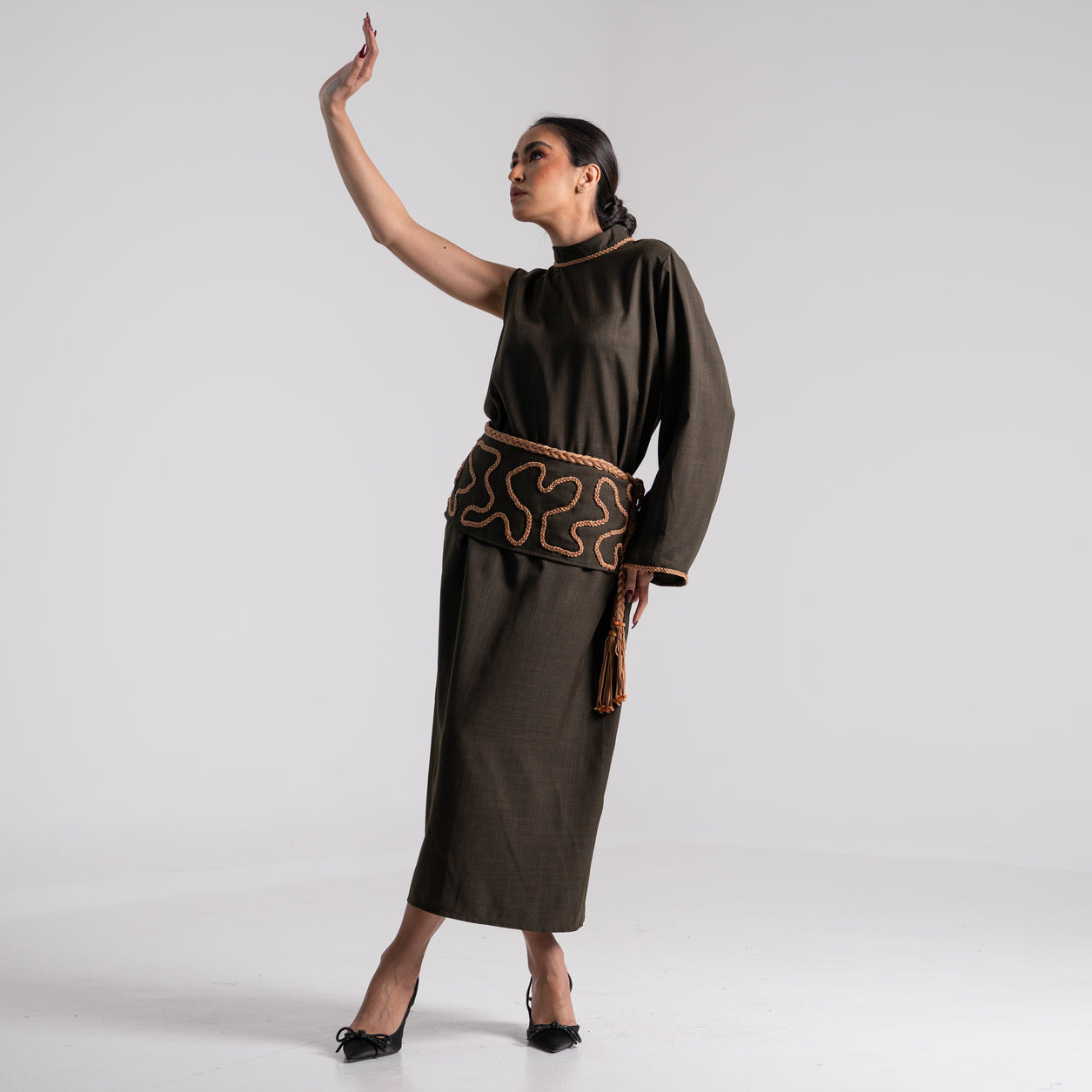 DALSH DESIGNS - Army green one-sleeve dress