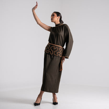 DALSH DESIGNS - Army green one-sleeve dress