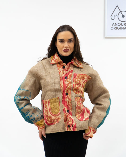 ANOURI - Unisex Red & Gold Burlap Jacket