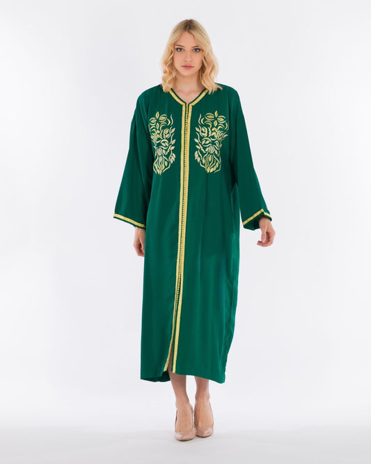 YARAKECH - Embroidered Green Moroccan Kaftan