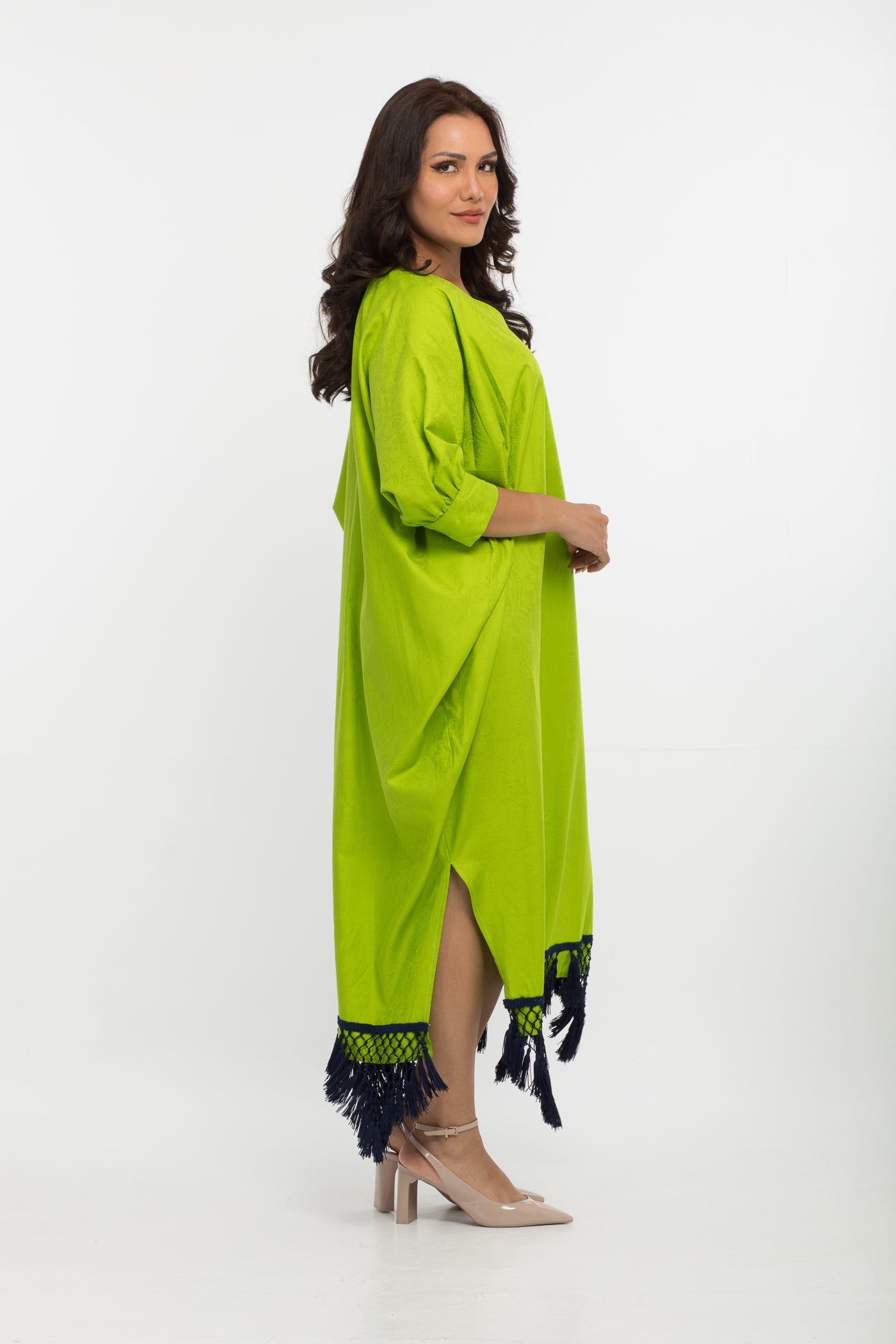 YARAKECH - Lime Green Batwing Kaftan & Turban Set