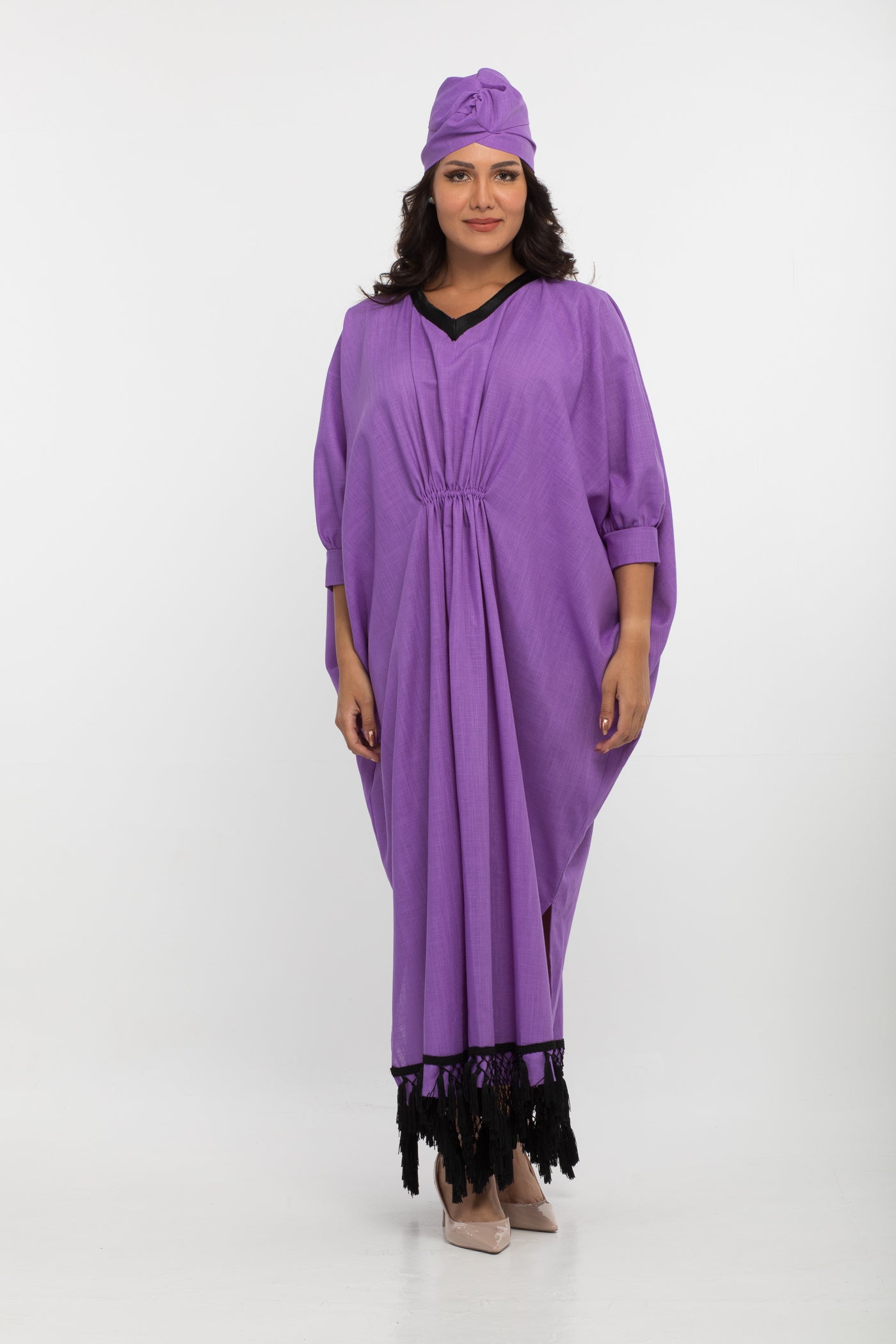 YARAKECH - Purple Batwing Kaftan & Turban Set