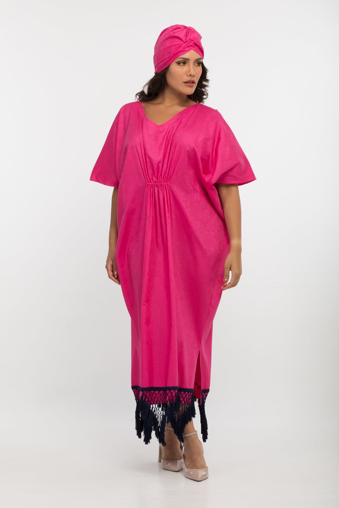 YARAKECH - Fuchsia Batwing Kaftan & Turban Set