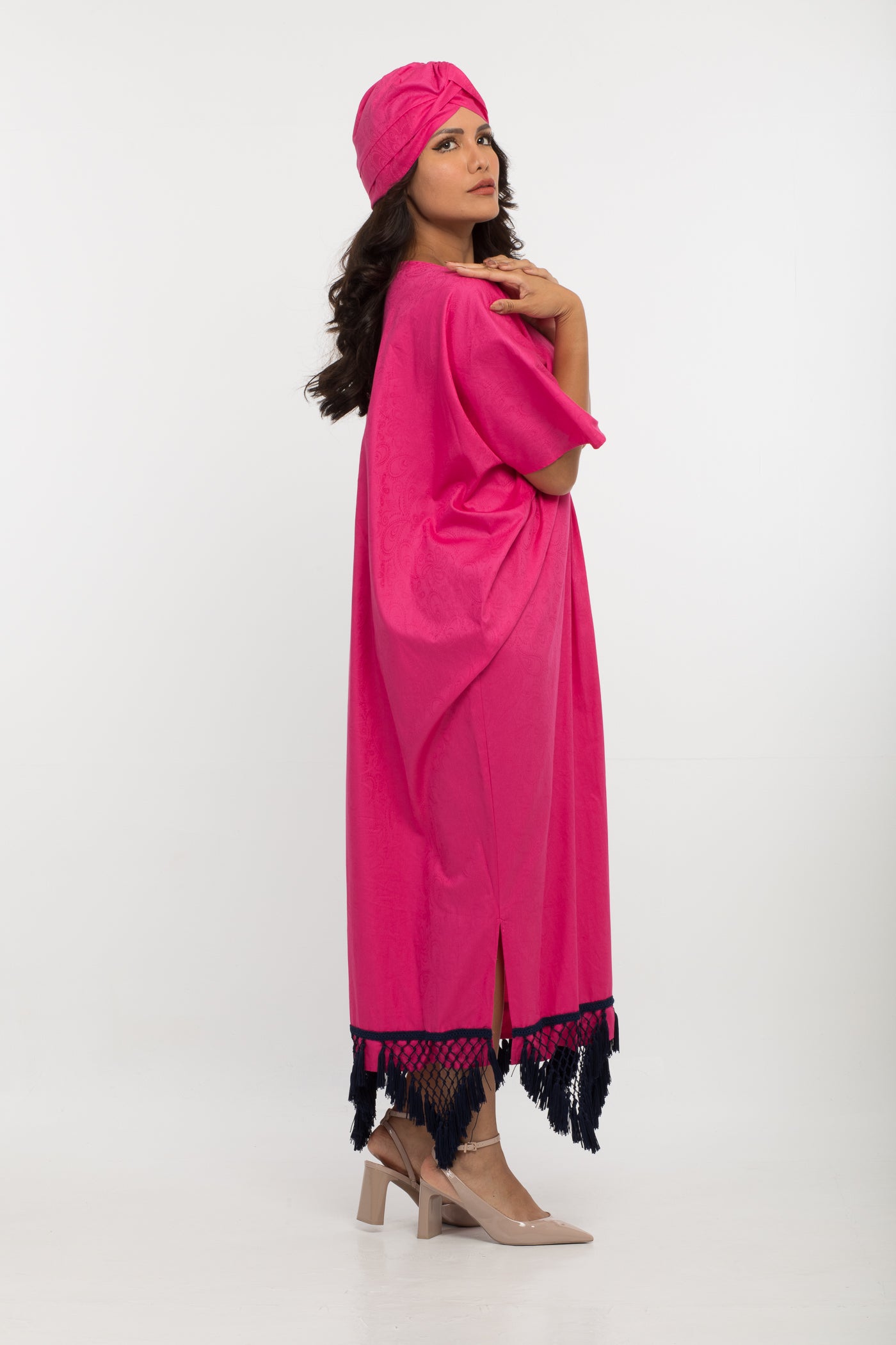 YARAKECH - Fuchsia Batwing Kaftan & Turban Set