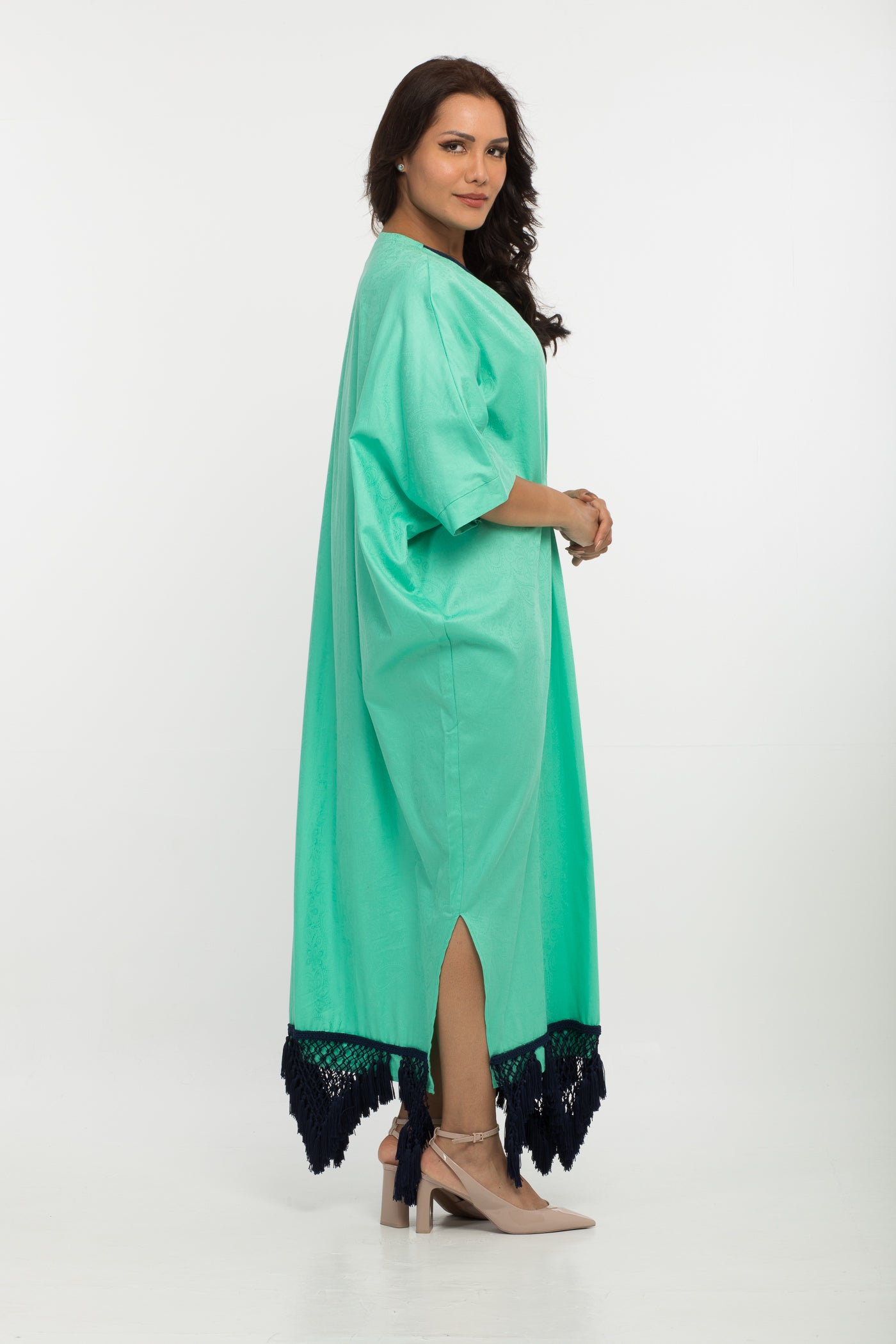 YARAKECH - Turquoise Batwing Kaftan & Turban Set