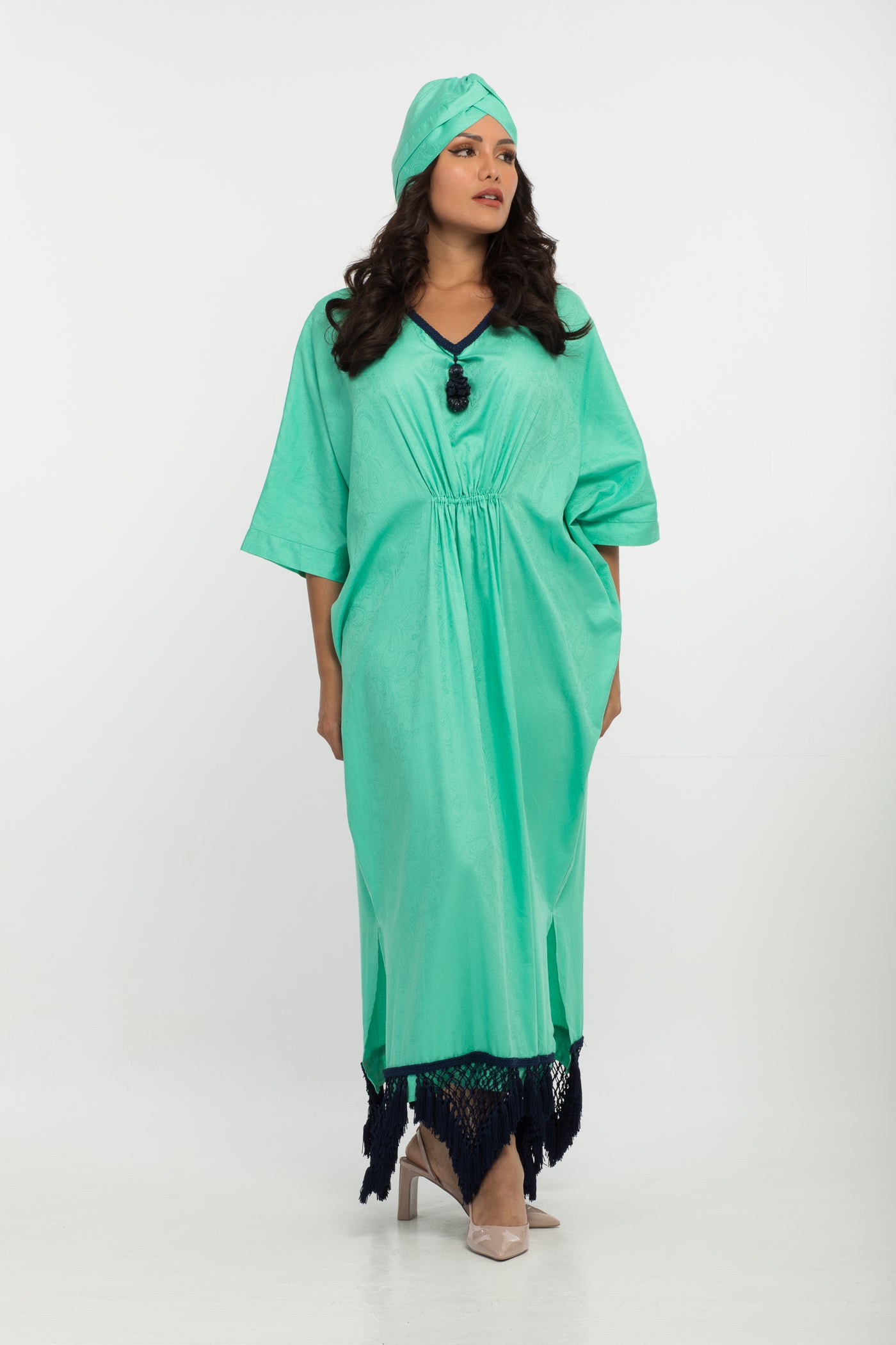 YARAKECH - Turquoise Batwing Kaftan & Turban Set