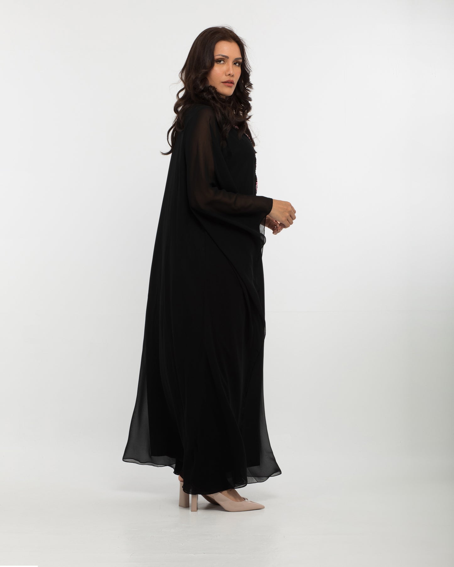 NOBLESSE - Silk Chiffon Batwing Kaftan with Handmade Crochet