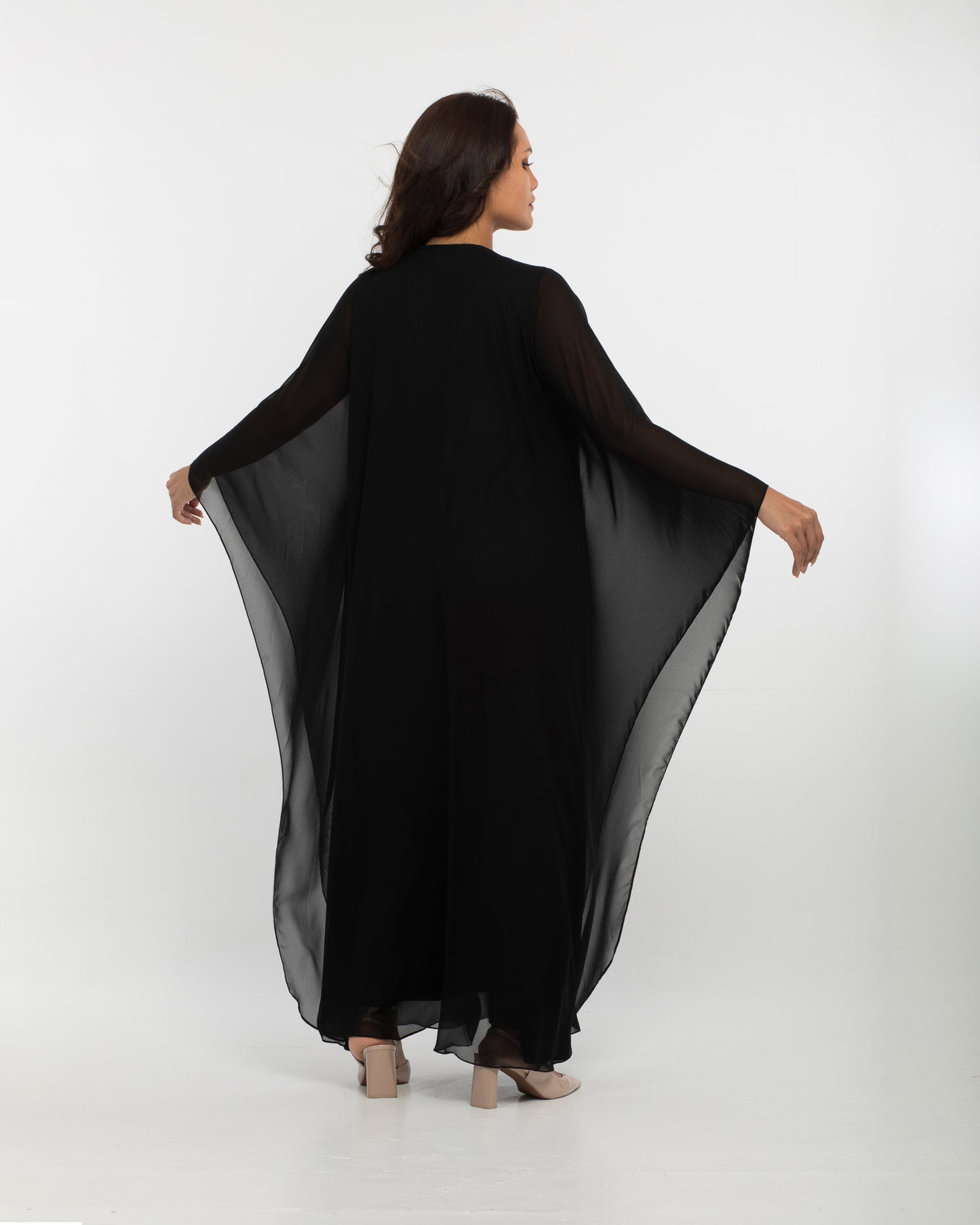 NOBLESSE - Silk Chiffon Batwing Kaftan with Handmade Crochet