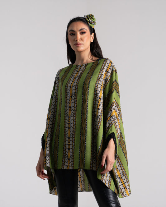 LA REINE - Green Sadu Print Batwing Top
