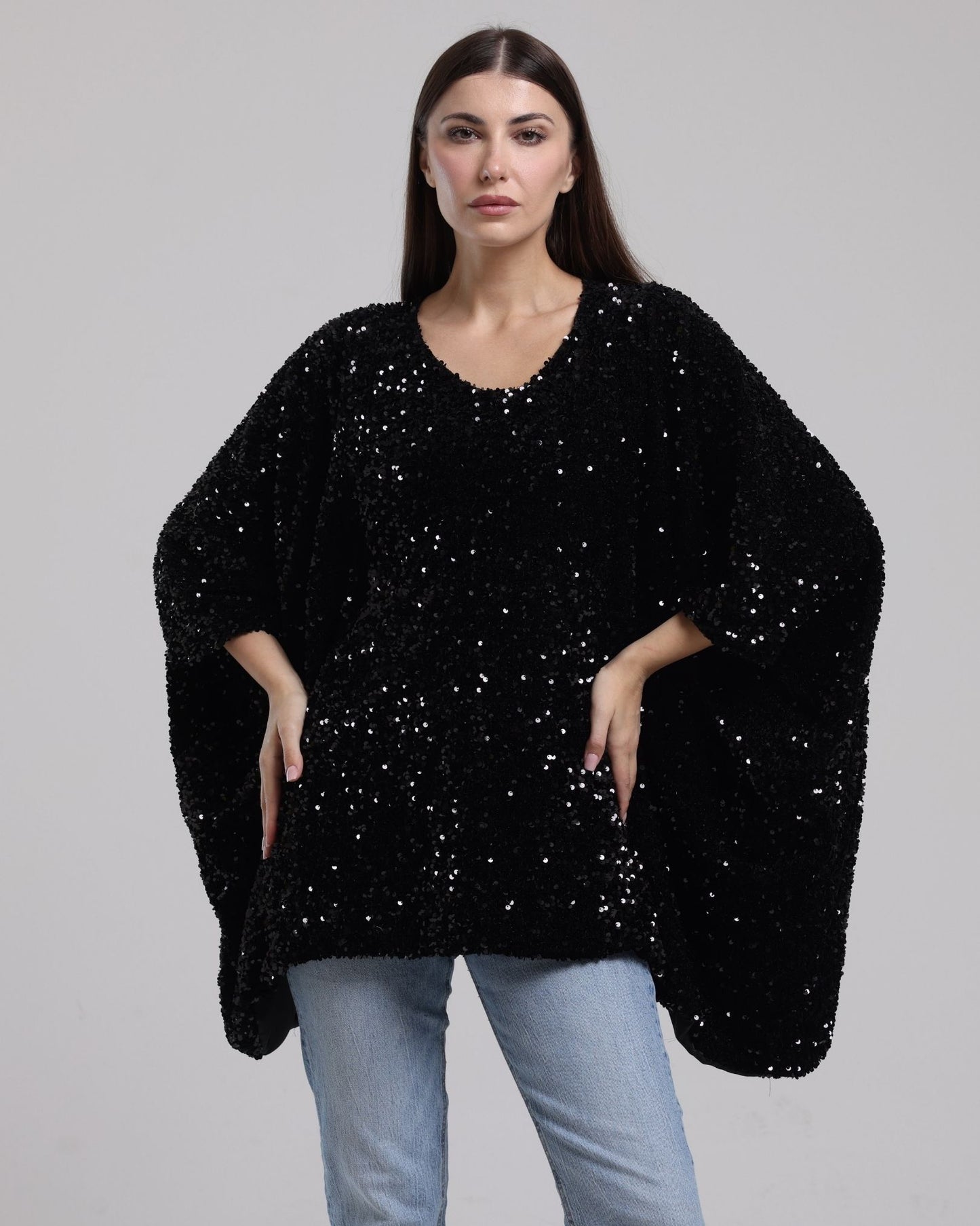 LA REINE - Sequinned Velvet Batwing Top