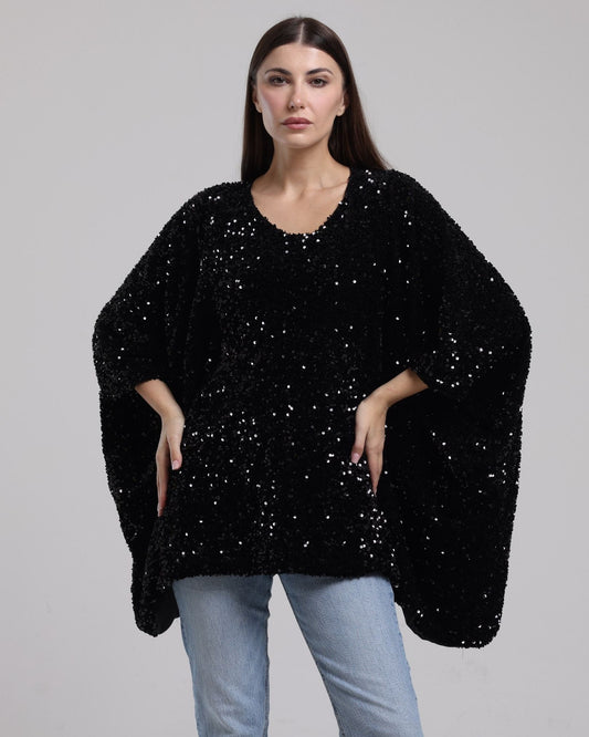 LA REINE - Sequinned Velvet Batwing Top