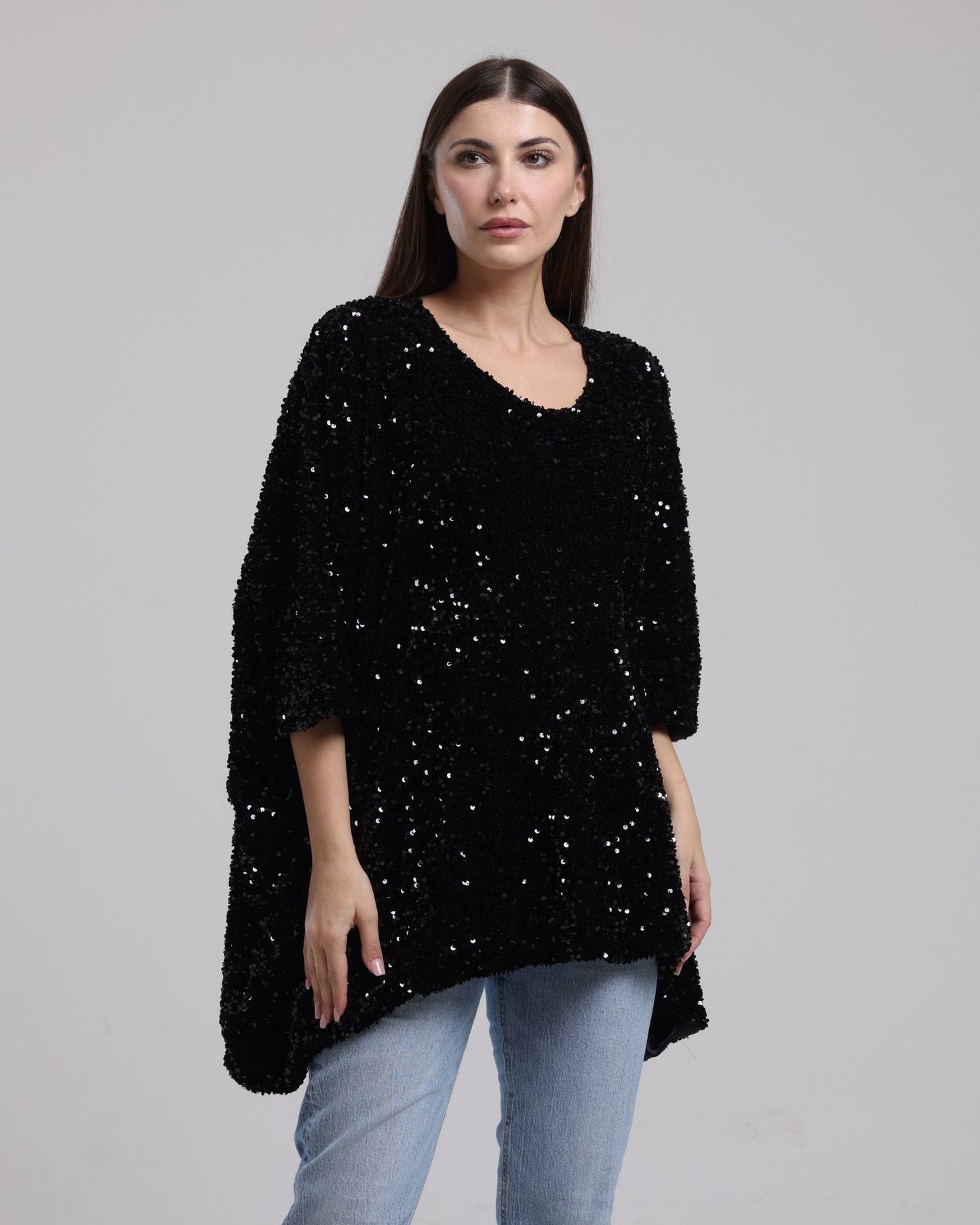 LA REINE - Sequinned Velvet Batwing Top