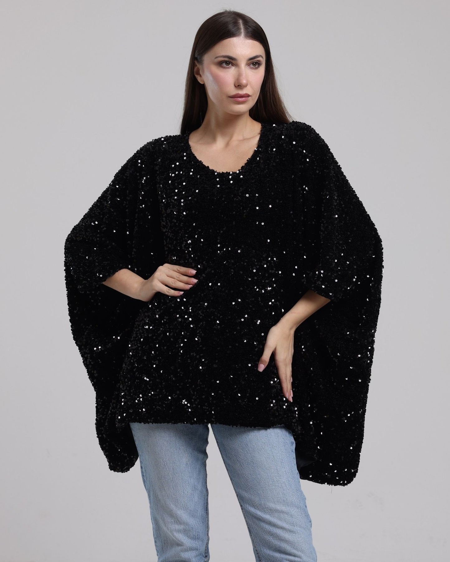LA REINE - Sequinned Velvet Batwing Top