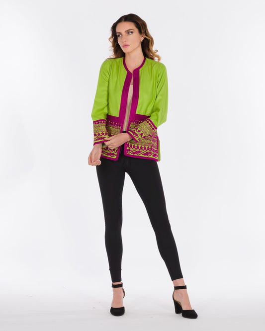 YARAKECH - Lime Green Jacket with Moroccan Sfifa Embroidery
