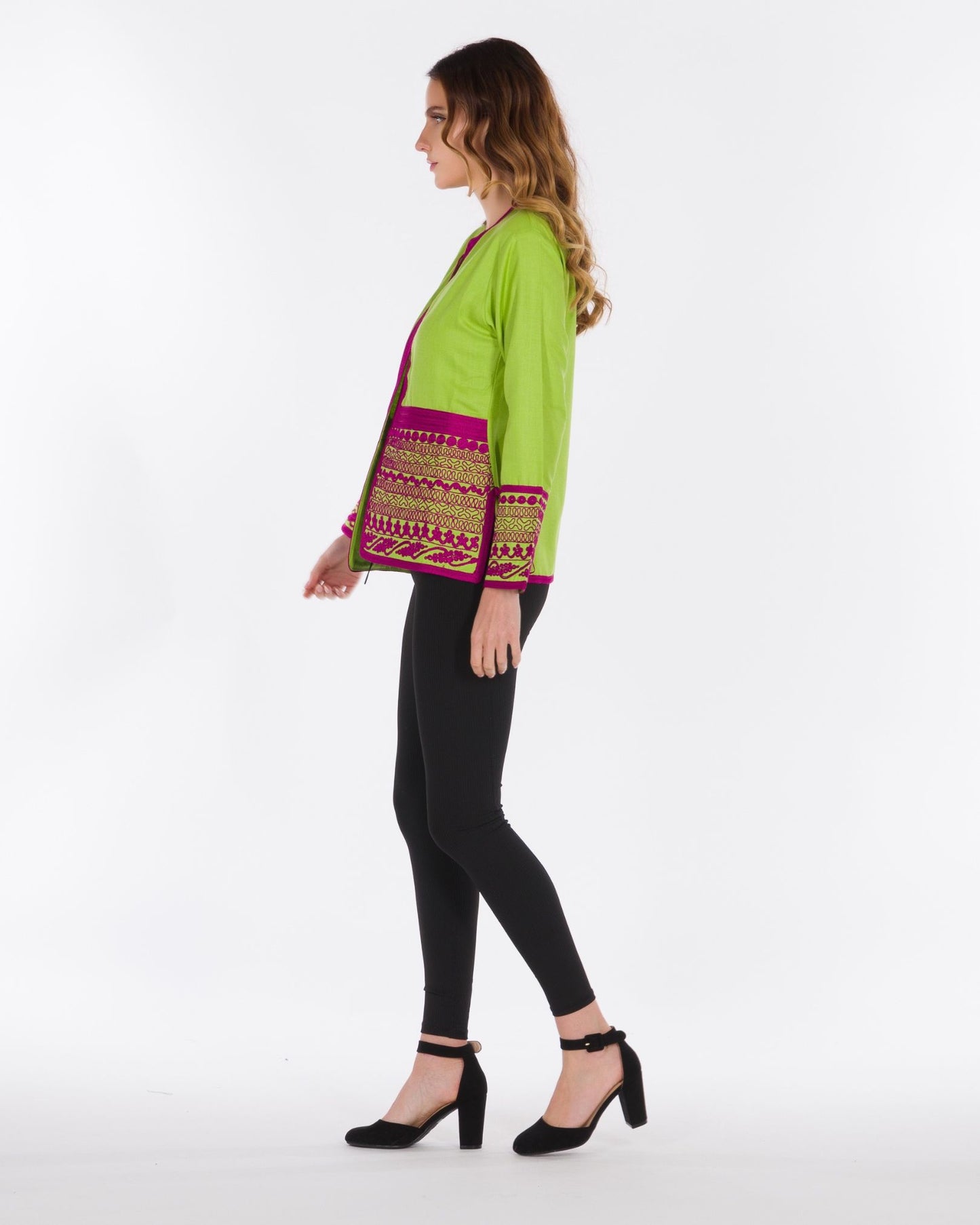 YARAKECH - Lime Green Jacket with Moroccan Sfifa Embroidery