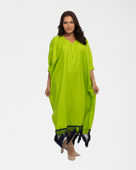 YARAKECH - Lime Green Batwing Kaftan & Turban Set