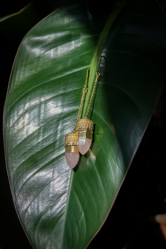 BY RAHINA - 21K Gold Plated Sterling Silver Resistance Rose Quartz earrings