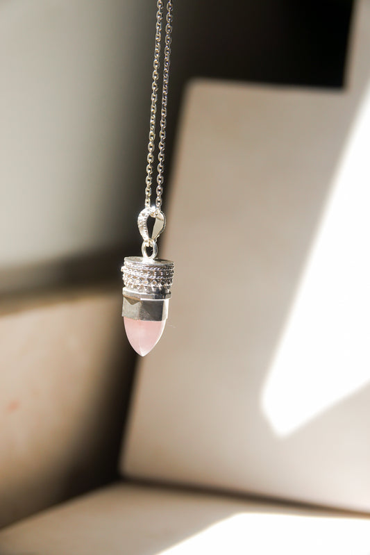 BY RAHINA - Sterling Silver Resistance Rose Quartz Necklace
