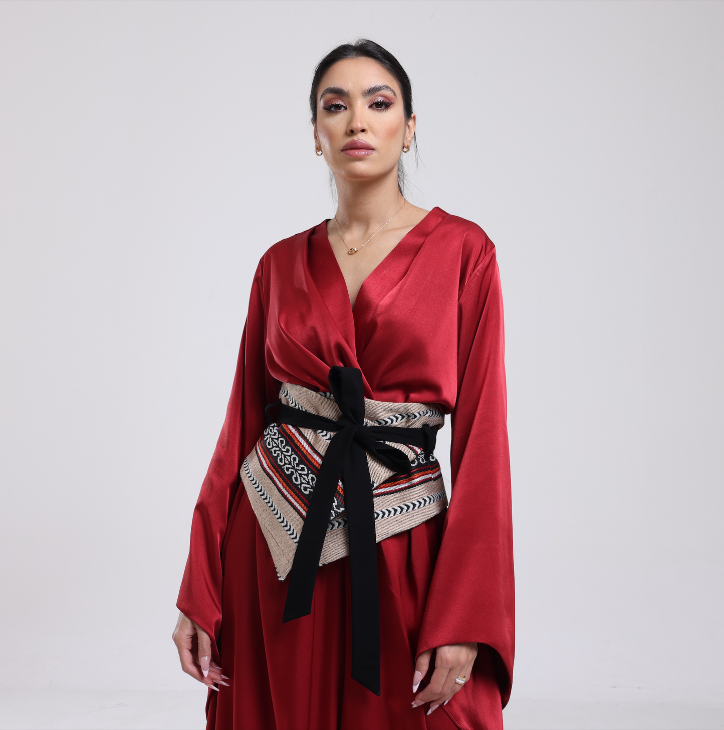 DALSH DESIGNS - Wide-Leg Jumpsuit with Sadu Wrap Belt