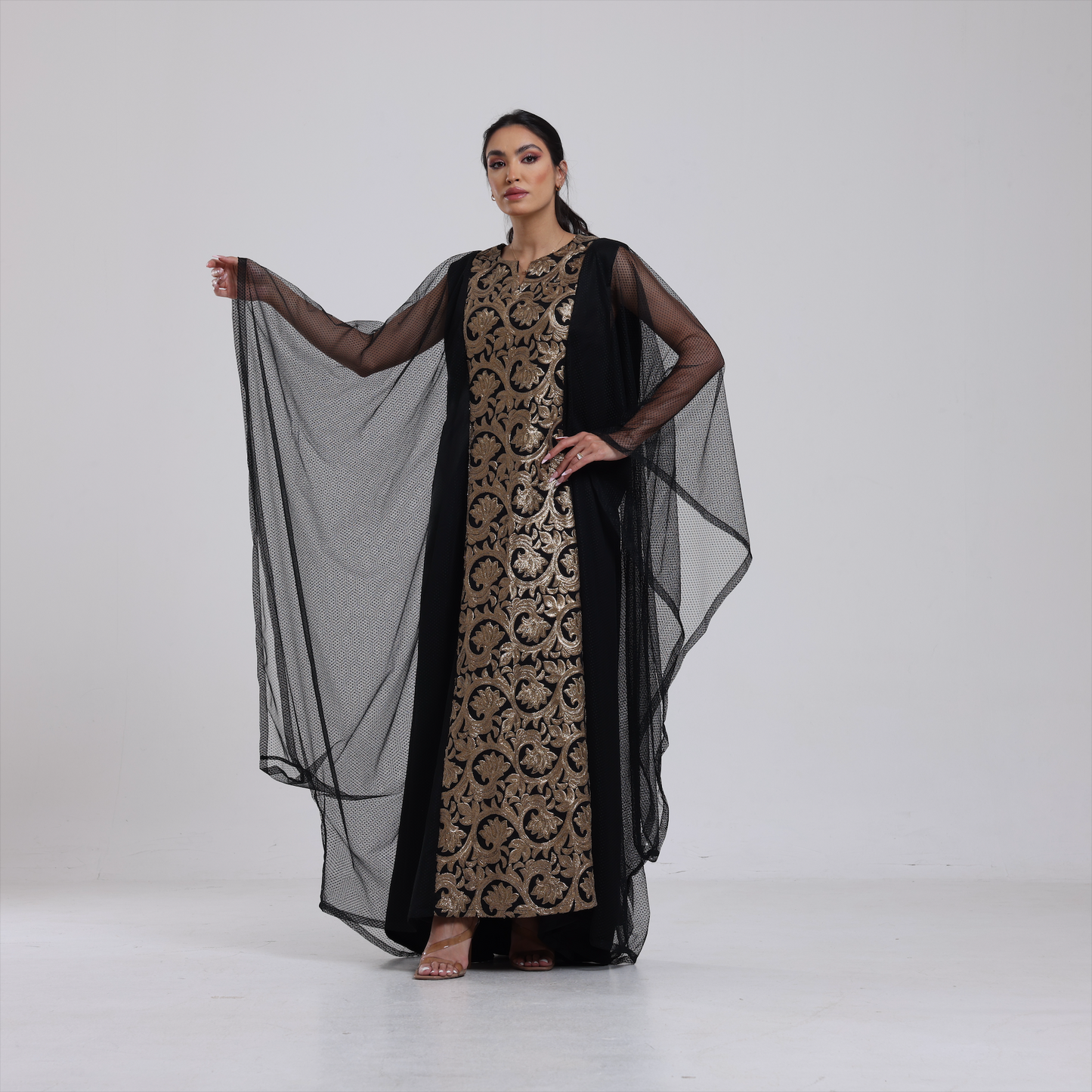 DALSH DESIGNS - Bat-Winged Kaftan with Gold Embroidery