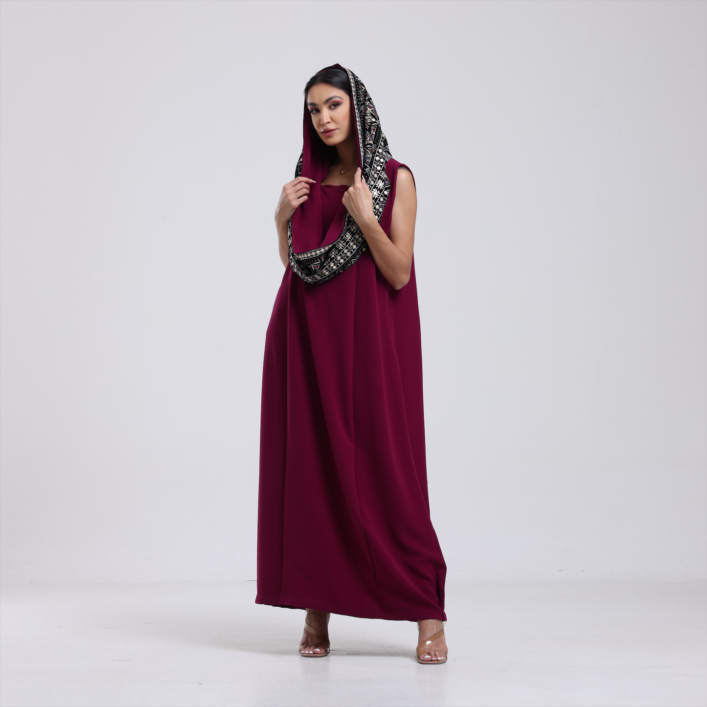 DALSH DESIGNS - Sleeveless Maxi Dress with Embroidered Hood