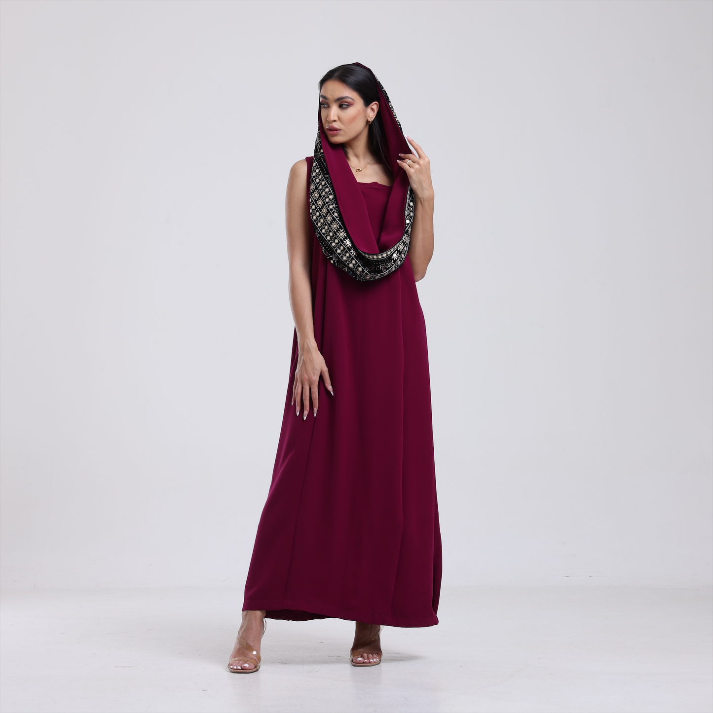 DALSH DESIGNS - Sleeveless Maxi Dress with Embroidered Hood